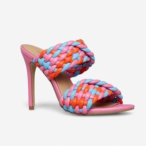 Multi color braided faux leather heels